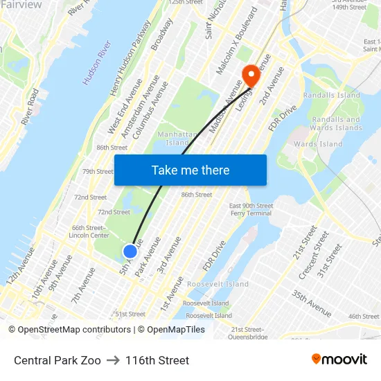Central Park Zoo to 116th Street map