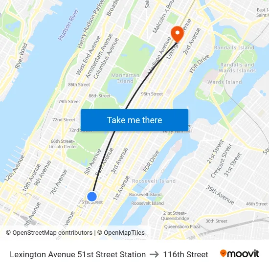 Lexington Avenue 51st Street Station to 116th Street map