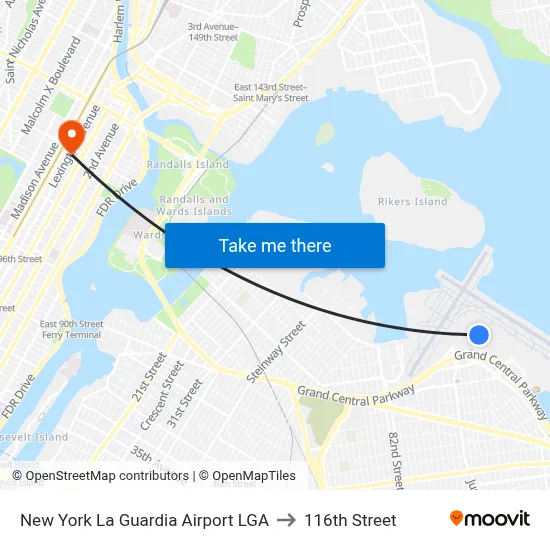 New York La Guardia Airport LGA to 116th Street map