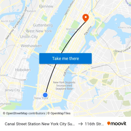 Canal Street Station New York City Subway to 116th Street map