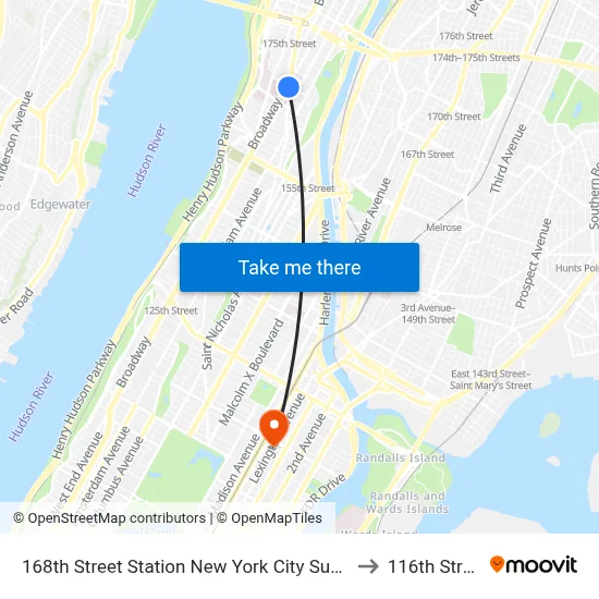 168th Street Station New York City Subway to 116th Street map