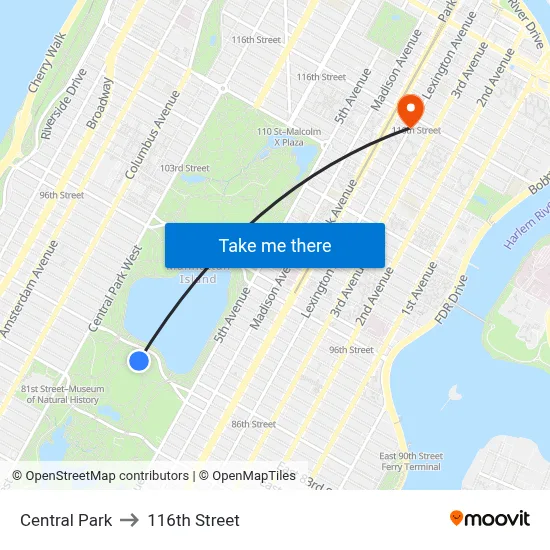 Central Park to 116th Street map