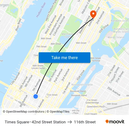 Times Square–42nd Street Station to 116th Street map