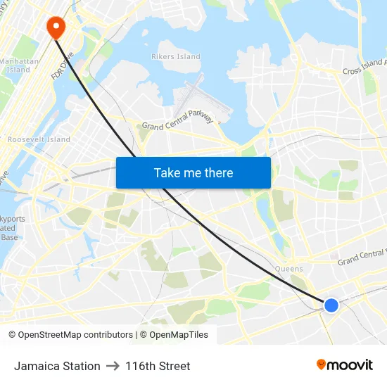 Jamaica Station to 116th Street map