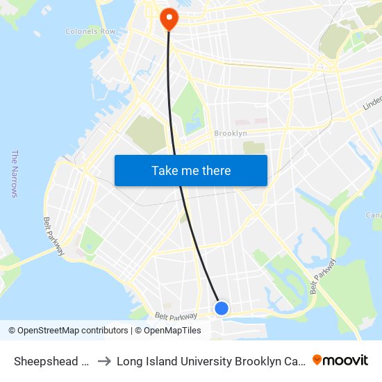 Sheepshead Bay to Long Island University Brooklyn Campus map