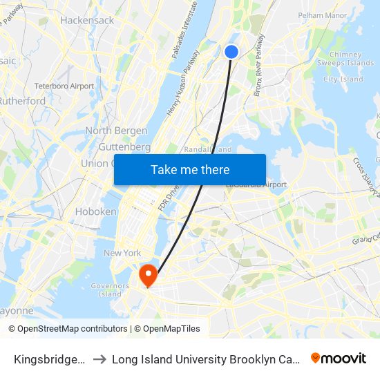 Kingsbridge Rd to Long Island University Brooklyn Campus map