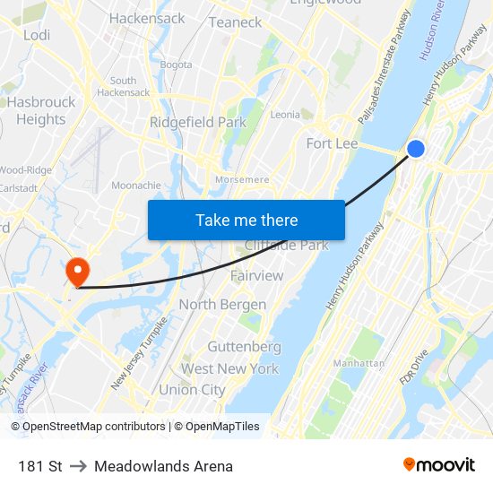 181 St to Meadowlands Arena map