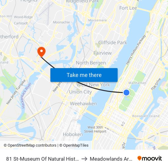 81 St-Museum Of Natural History to Meadowlands Arena map