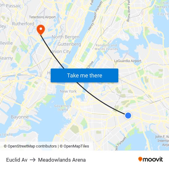 Euclid Av to Meadowlands Arena map