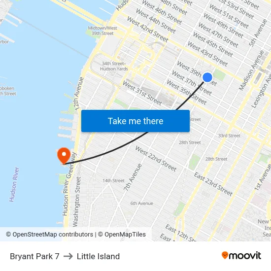 Bryant Park 7 to Little Island map