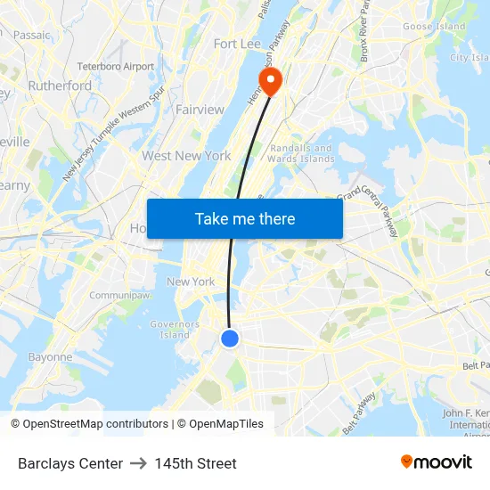 Barclays Center to 145th Street map