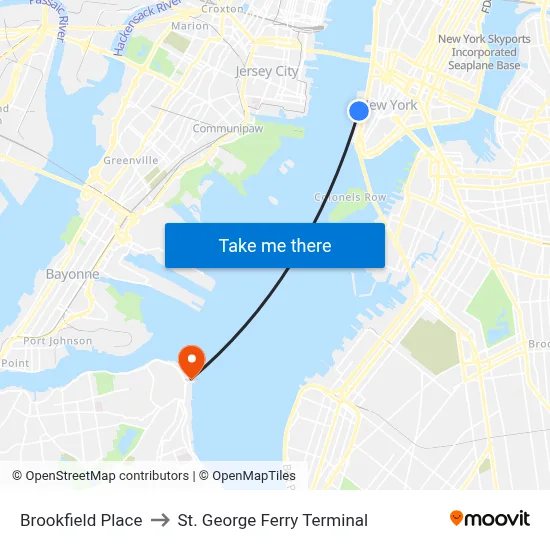 Brookfield Place to St. George Ferry Terminal map