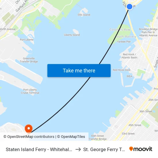 Staten Island Ferry - Whitehall Terminal to St. George Ferry Terminal map