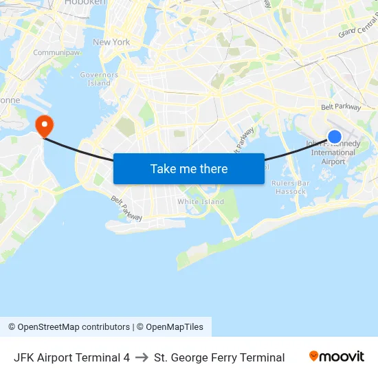 JFK Airport Terminal 4 to St. George Ferry Terminal map