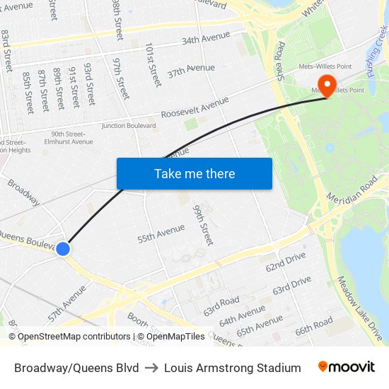 Broadway/Queens Blvd to Louis Armstrong Stadium map