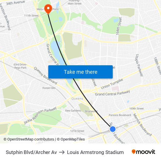 Sutphin Blvd/Archer Av to Louis Armstrong Stadium map