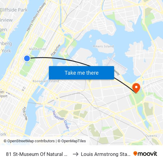 81 St-Museum Of Natural History to Louis Armstrong Stadium map