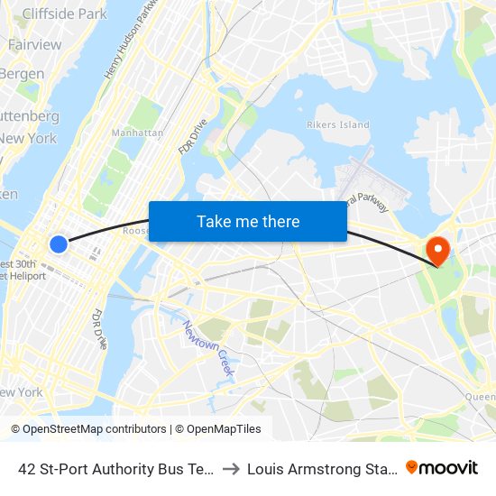 42 St-Port Authority Bus Terminal to Louis Armstrong Stadium map