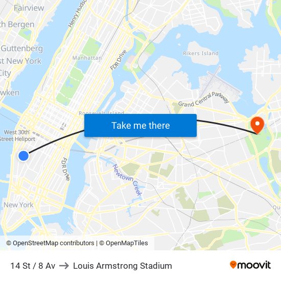 14 St / 8 Av to Louis Armstrong Stadium map