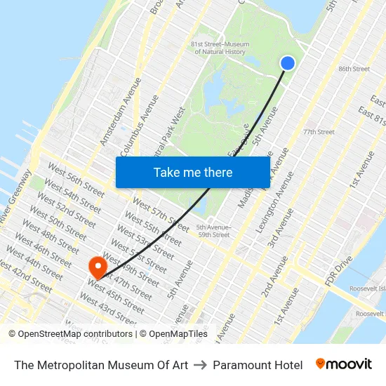The Metropolitan Museum Of Art to Paramount Hotel map