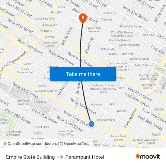Empire State Building to Paramount Hotel map