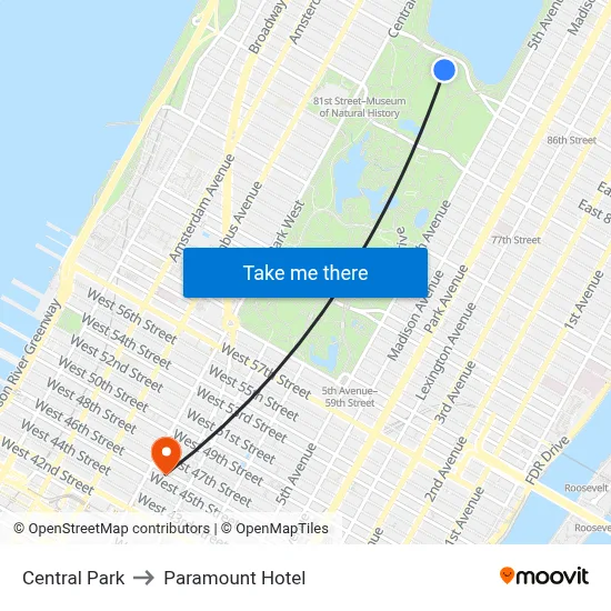Central Park to Paramount Hotel map