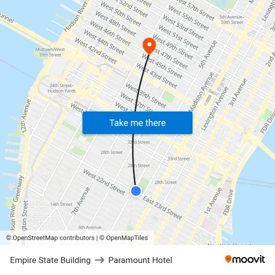 Empire State Building to Paramount Hotel map
