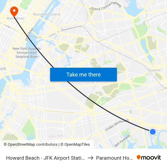 Howard Beach - JFK Airport Station to Paramount Hotel map