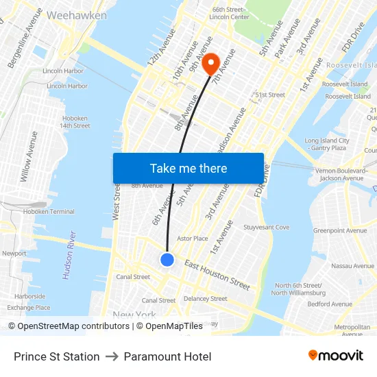 Prince St Station to Paramount Hotel map