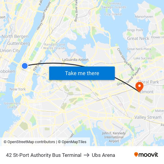 42 St-Port Authority Bus Terminal to Ubs Arena map