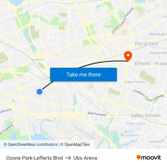 Ozone Park-Lefferts Blvd to Ubs Arena map