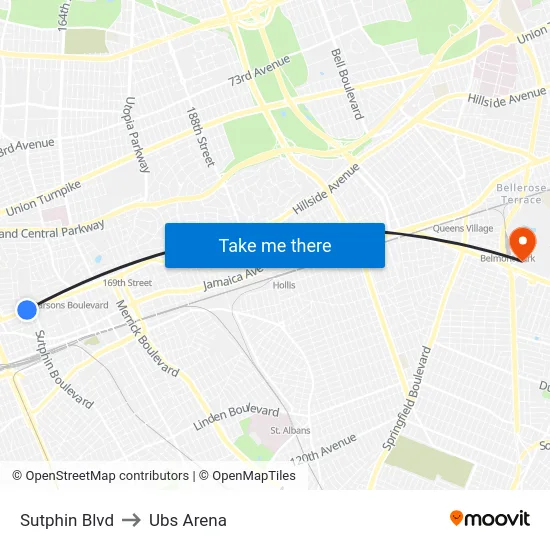 Sutphin Blvd to Ubs Arena map