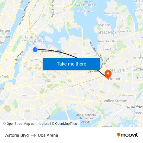 Astoria Blvd to Ubs Arena map