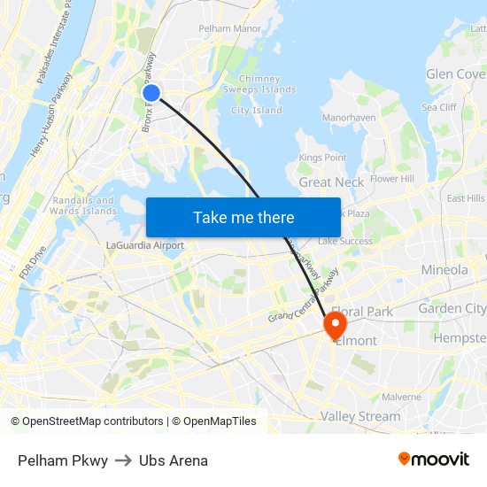 Pelham Pkwy to Ubs Arena map