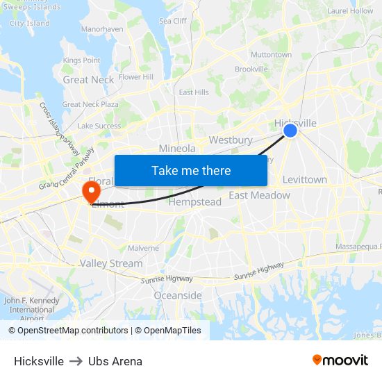 Hicksville to Ubs Arena map