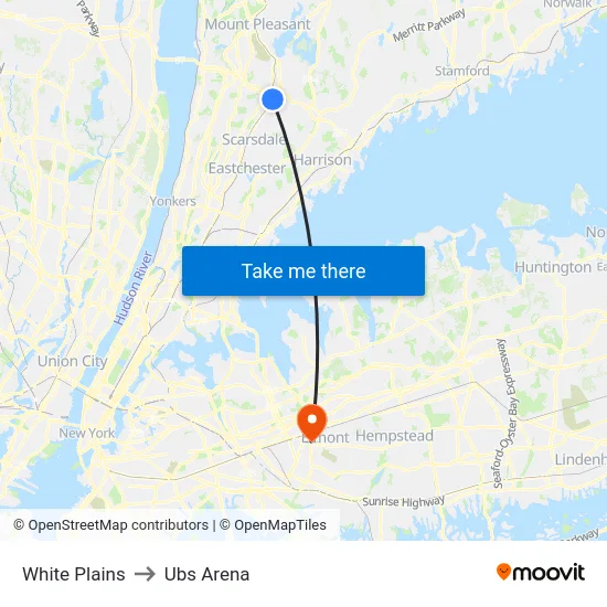 White Plains to Ubs Arena map