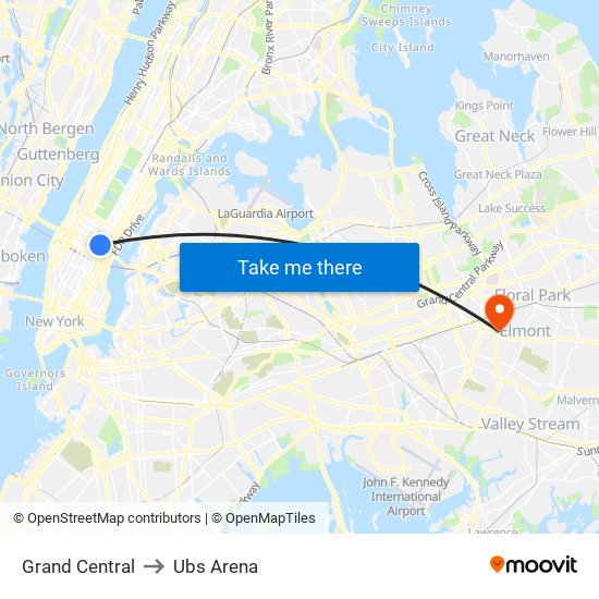 Grand Central to Ubs Arena map