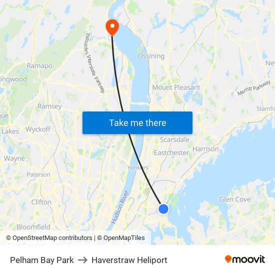 Pelham Bay Park to Haverstraw Heliport map