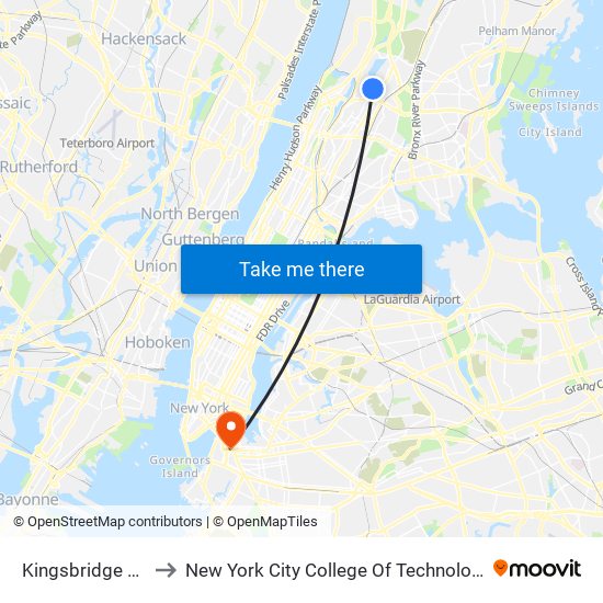 Kingsbridge Rd to New York City College Of Technology map