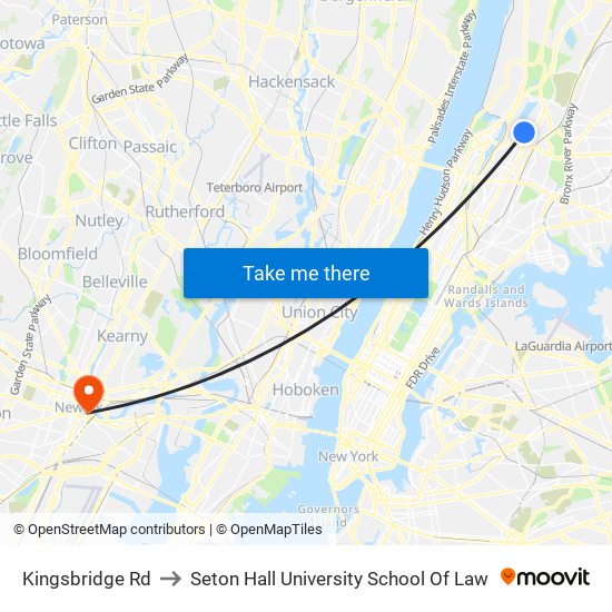 Kingsbridge Rd to Seton Hall University School Of Law map