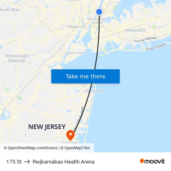 175 St to Rwjbarnabas Health Arena map