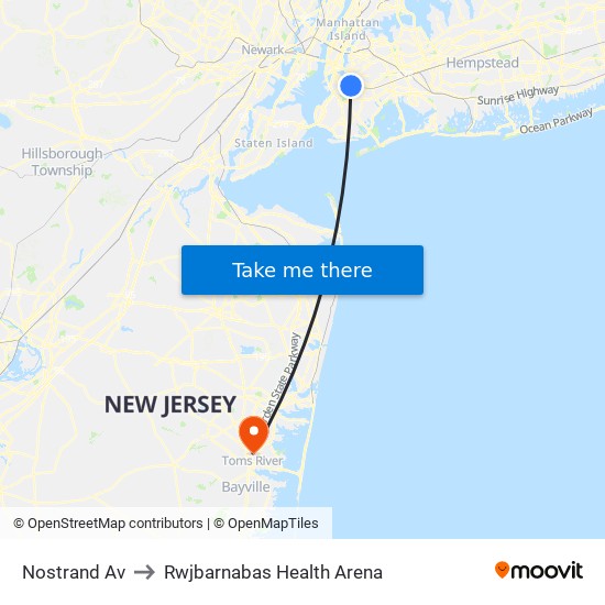 Nostrand Av to Rwjbarnabas Health Arena map