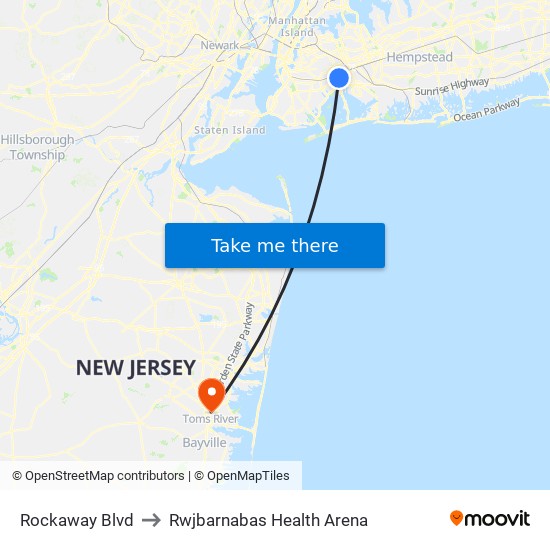 Rockaway Blvd to Rwjbarnabas Health Arena map