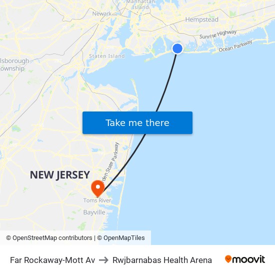 Far Rockaway-Mott Av to Rwjbarnabas Health Arena map