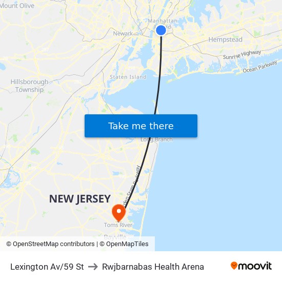 Lexington Av/59 St to Rwjbarnabas Health Arena map