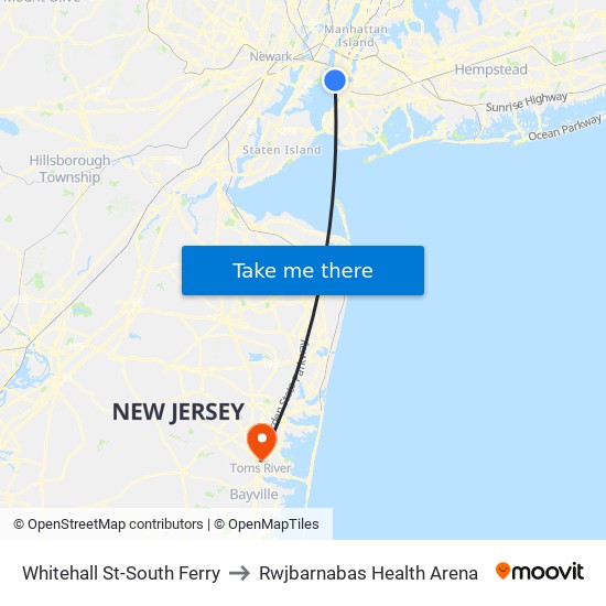 Whitehall St-South Ferry to Rwjbarnabas Health Arena map