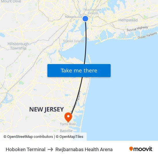 Hoboken Terminal to Rwjbarnabas Health Arena map