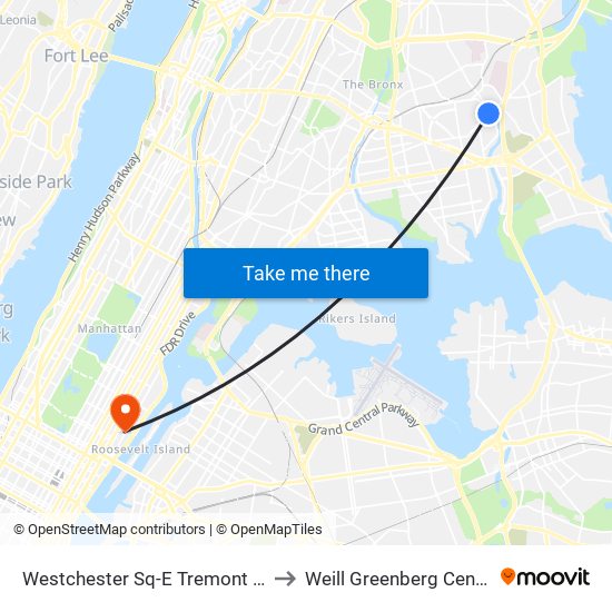 Westchester Sq-E Tremont Av to Weill Greenberg Center map