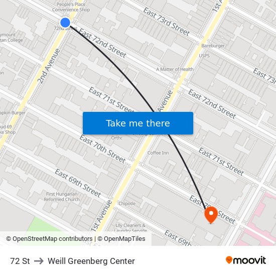 72 St to Weill Greenberg Center map