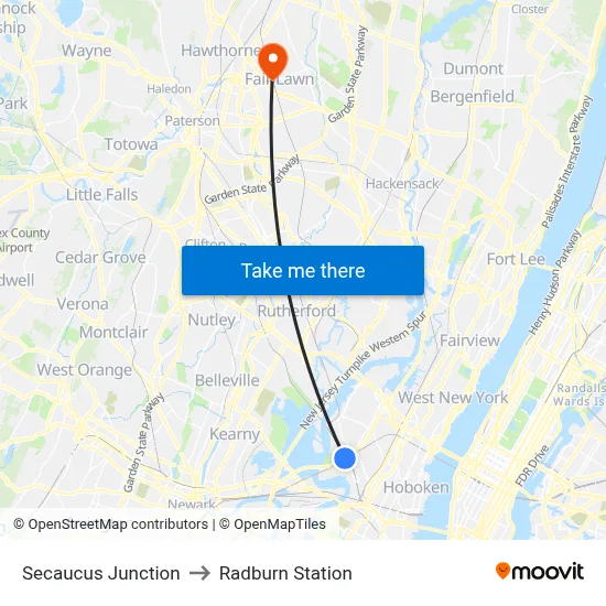Secaucus Junction to Radburn Station map